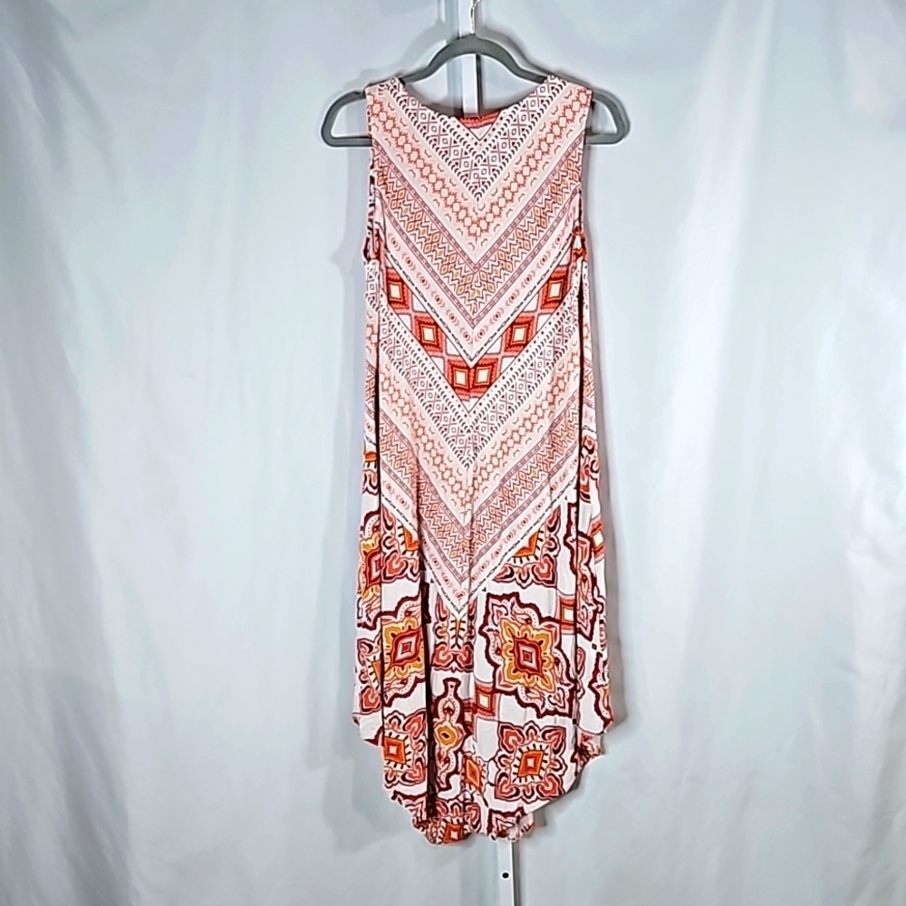 Chicos 2 VNeck Orange & White Paisley Hi/Low Dress Medium - Picture 8 of 9